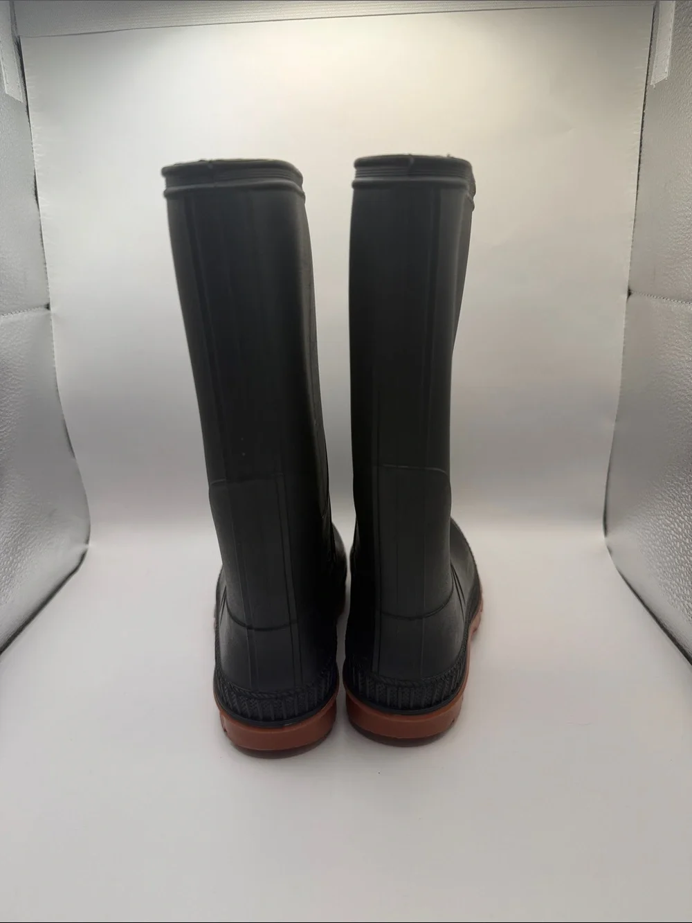 Kids Black Rubber Rain Boots with Brown Sole